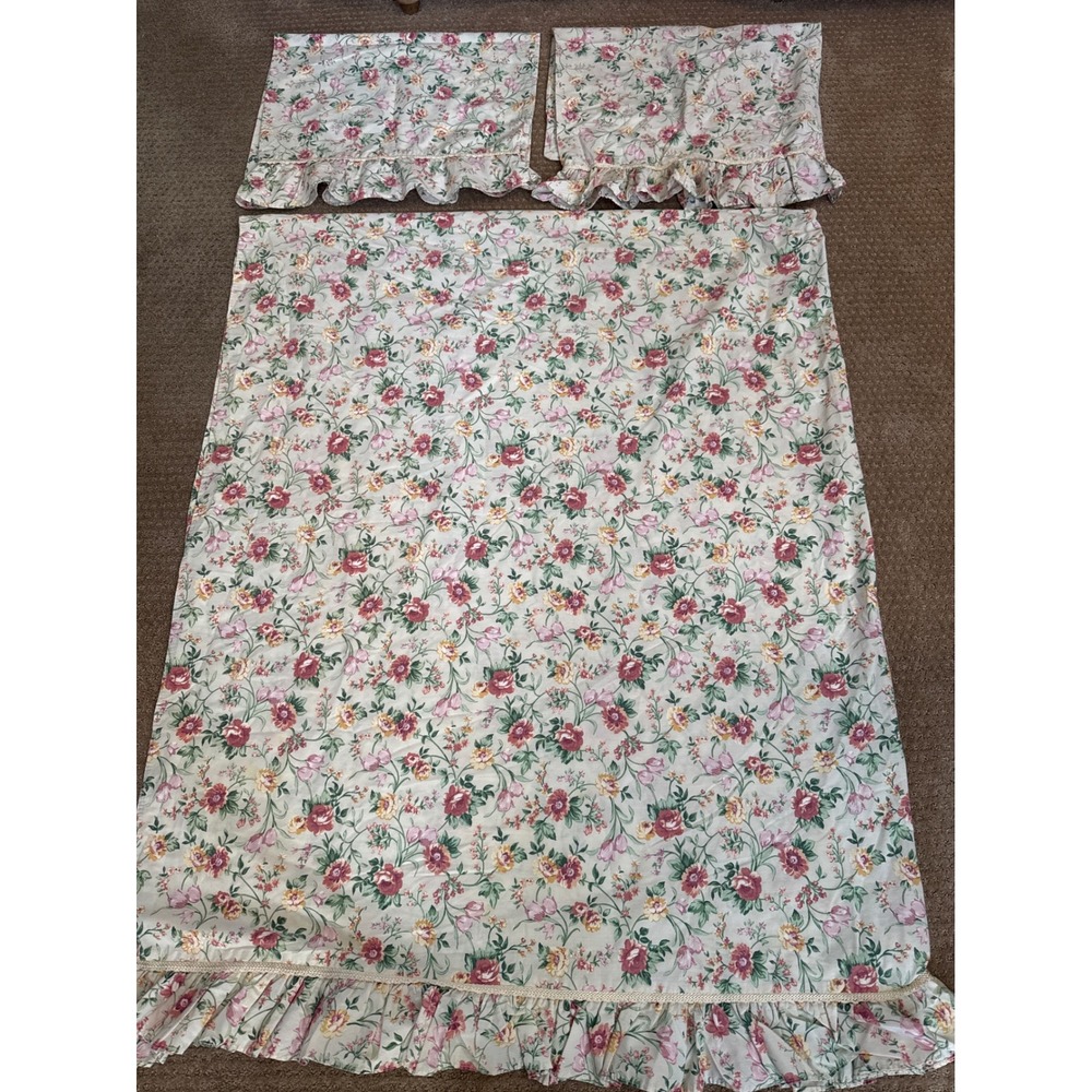 Vintage Croscill Home Fashions Full Sheet Set Floral Ruffle Pink Cream 4pc